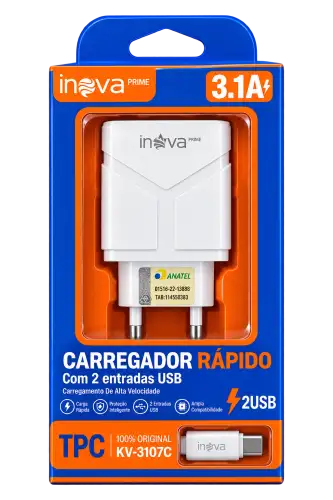 Carregador Rápido Inova Prime 3.1A com 2 Entradas USB – KV-3107C
