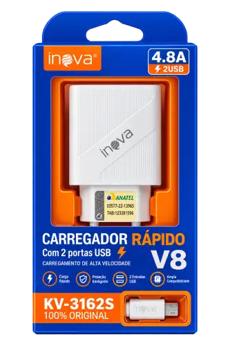 Carregador Rápido Inova V8 4.8A com 2 Entradas USB – KV-3162S