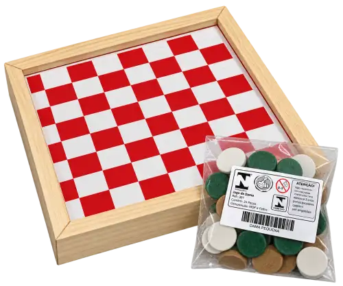 Jogo de Dama Pequena – Tabuleiro com 24 Peças