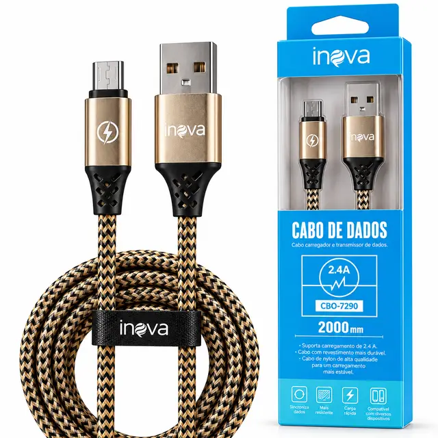 Cabo de Dados Inova V8-Micro USB 2,4A 2 Metros