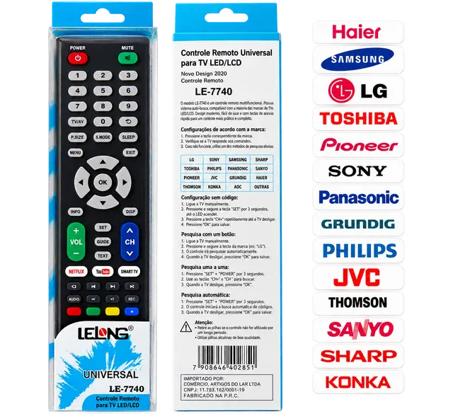 Controle Remoto Universal para TV LED/LCD – Compatível com Diversas Marcas LE-7740