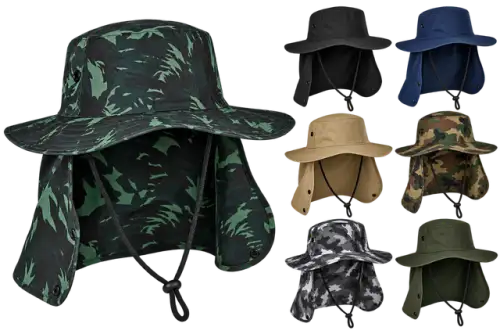 Chapéu Pescador com Proteção de Nuca e Cordão – Cores e Estampas Sortidas