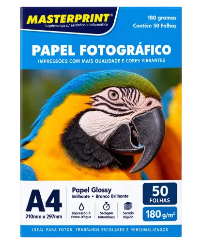 Papel Fotográfico Glossy A4 180g 50 Folhas – À Prova D’Água
