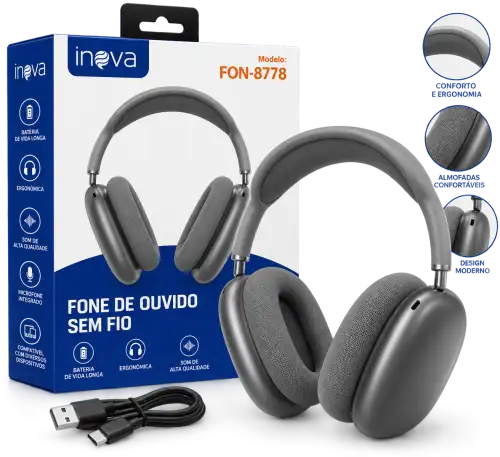 Fone de Ouvido Inova FON-8778 Bluetooth Headphone – Bateria de Longa Duração