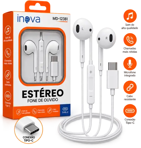 Fone de Ouvido Inova MD-12381 para iPhone Lightning Estéreo com Microfone