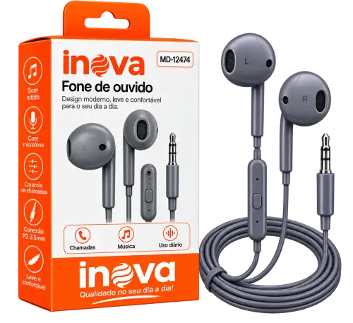 Fone de Ouvido Inova MD-12474 P2 3.5mm com Microfone – Várias Cores