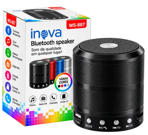 Caixa de Som Bluetooth WS-887 Portátil com Rádio FM, USB e Controle de Músicas
