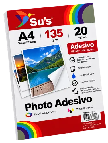Papel Fotográfico Adesivo Glossy A4 135g com 20 Folhas – Su's