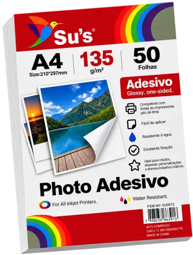 Papel Fotográfico Adesivo Glossy A4 135g com 50 Folhas – Su's