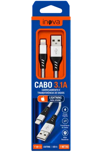 Cabo de Dados Inova para iPhone 1 Metro 3.1A – Carregamento e Transferência de Dados